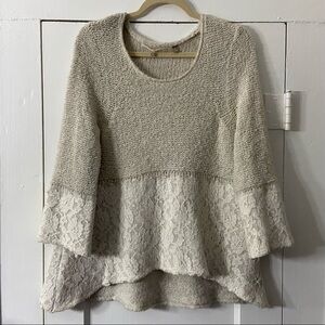 Anthropologie Knitted & Knotted CreamLaceSweater